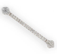 Broche barrette de diamants en platine, taille européenne ancienne, 3 pouces, environ 1,50ctw