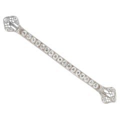 Broche barrette de diamants en platine, taille européenne ancienne, 3 pouces, environ 1,50ctw