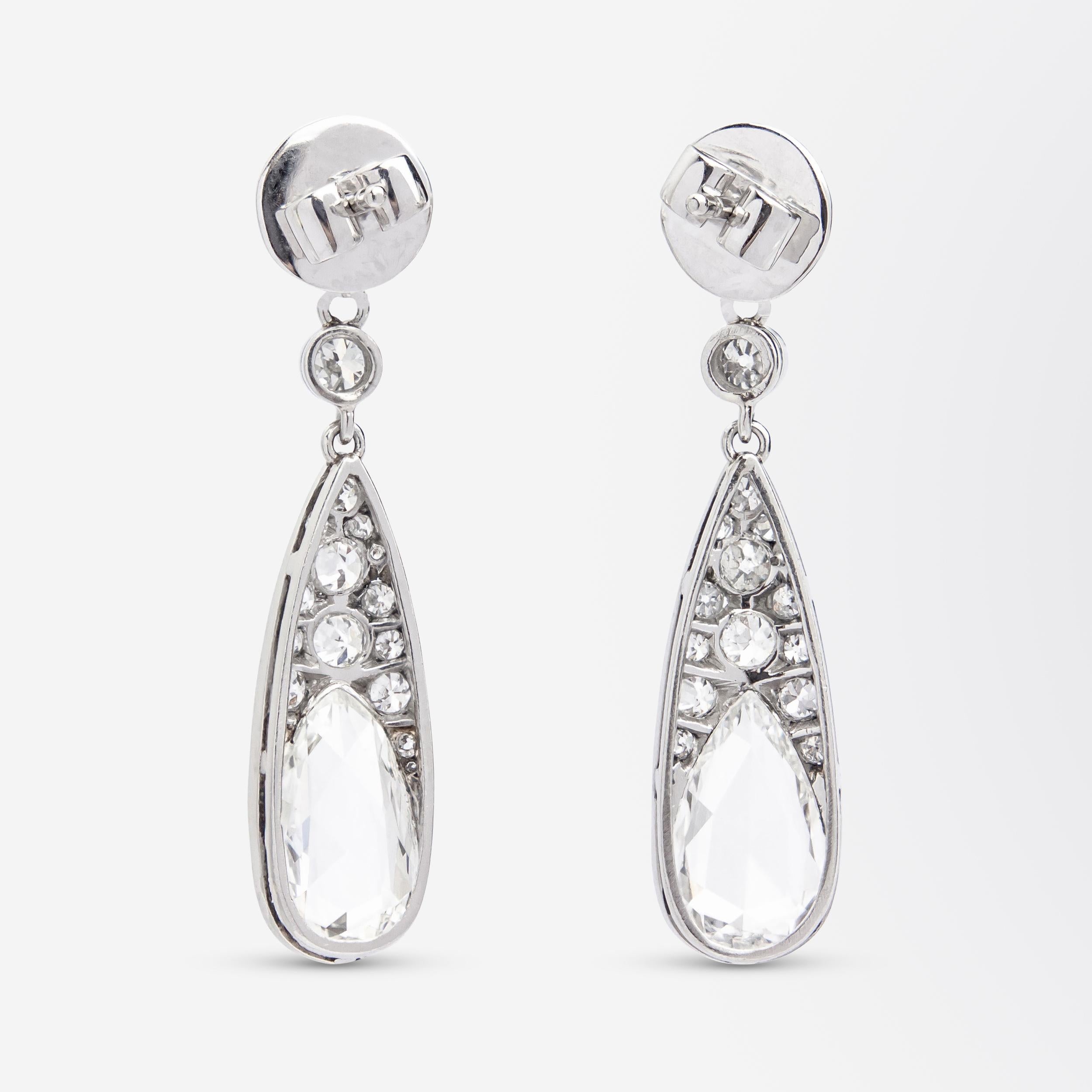 Belle Époque Platinum & Diamond Belle Epoque Style Drop Earrings For Sale