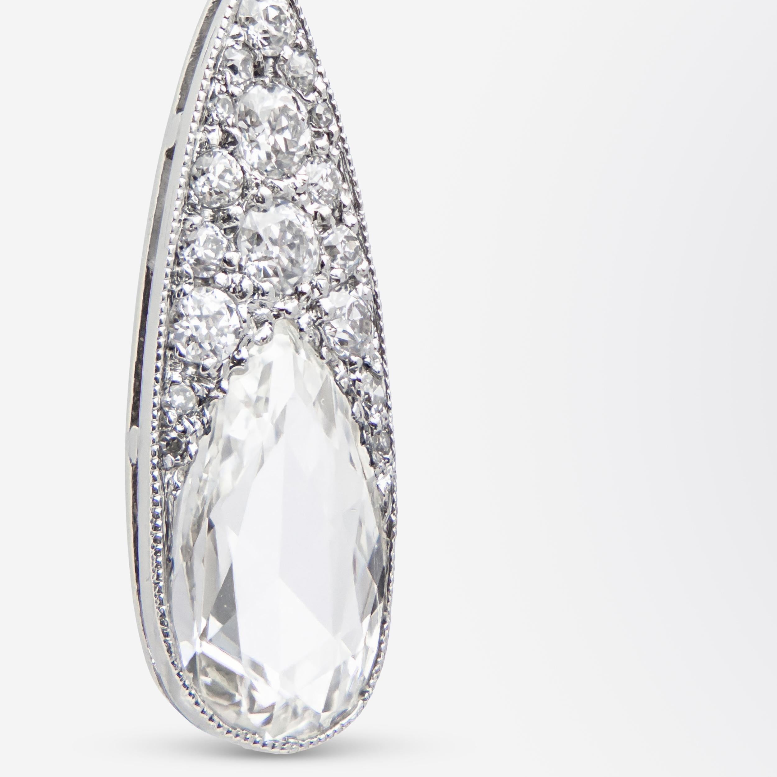 Old European Cut Platinum & Diamond Belle Epoque Style Drop Earrings For Sale