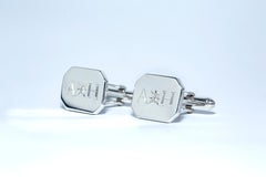 Platinum Diamond Bespoke Rectangular Initials Engraved Modern Hasbani Cufflinks