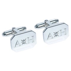 Platinum Diamond Bespoke Rectangular Initials Engraved Modern Hasbani Cufflinks