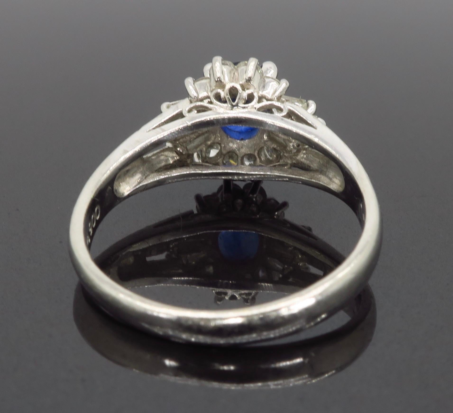 Platinum Diamond and Blue Sapphire Halo Ring 5