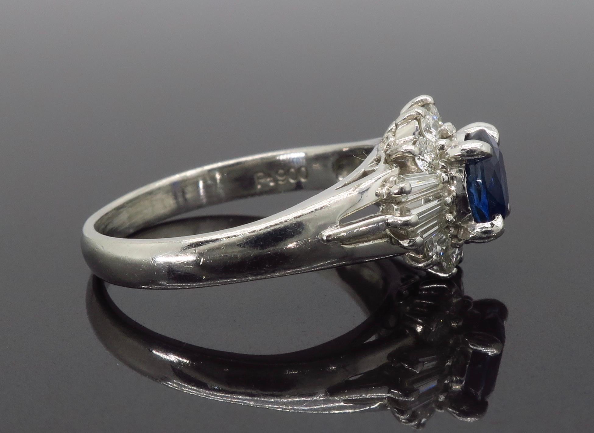 Platinum Diamond and Blue Sapphire Halo Ring 6