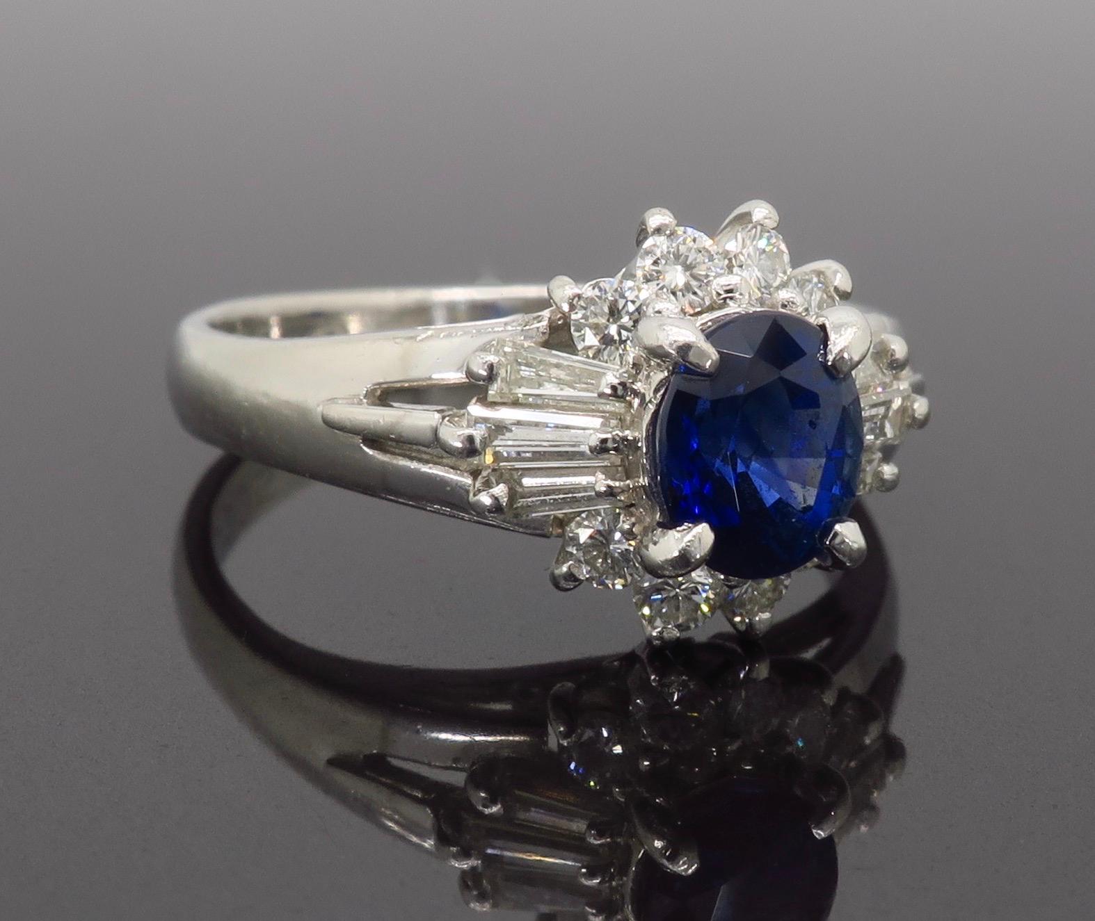Platinum Diamond and Blue Sapphire Halo Ring 7