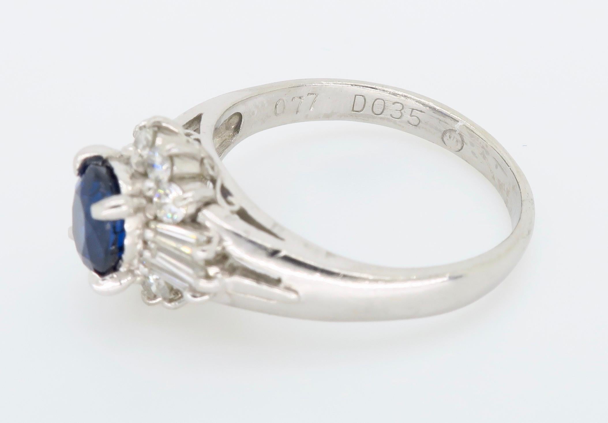 Women's or Men's Platinum Diamond and Blue Sapphire Halo Ring