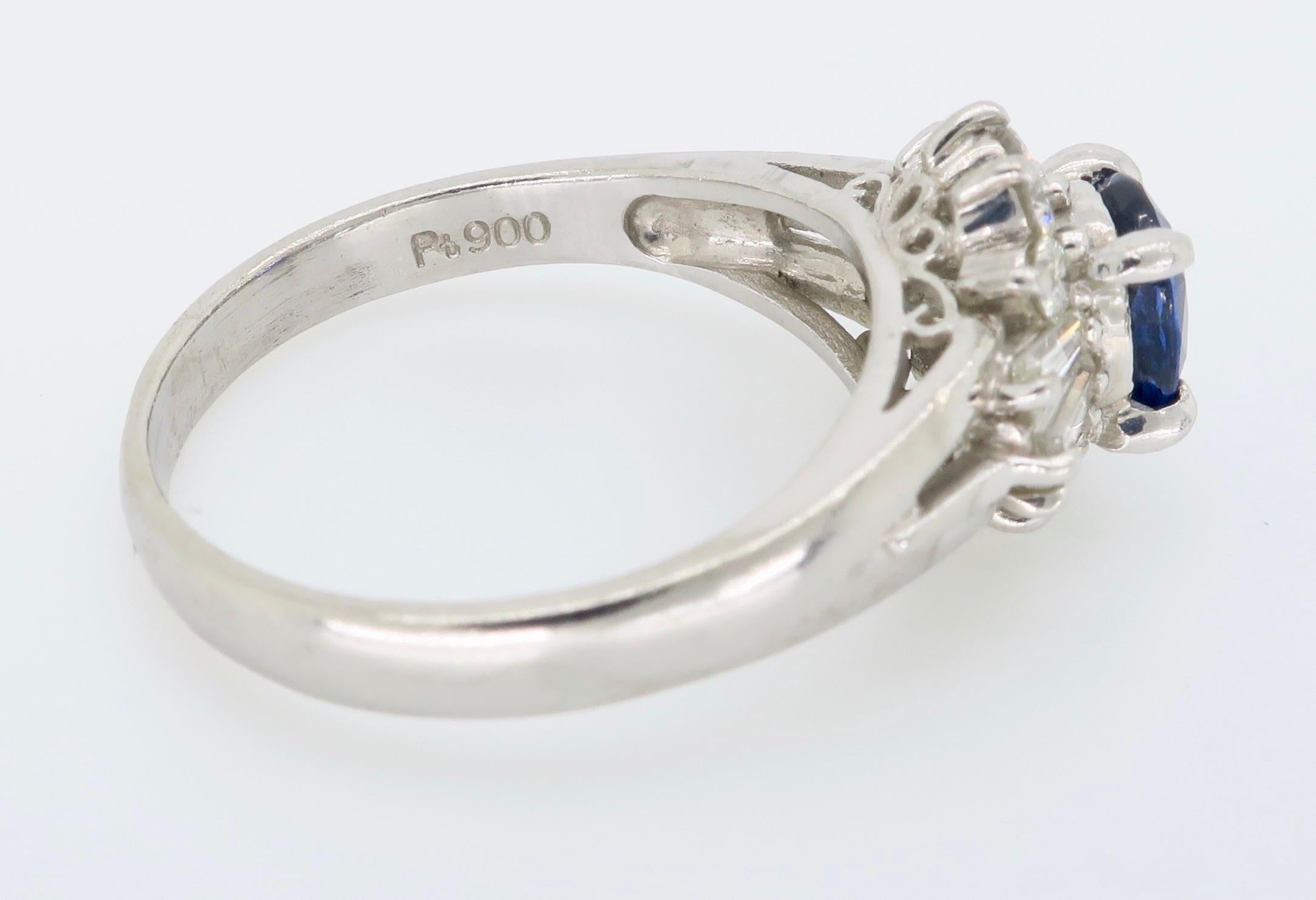Platinum Diamond and Blue Sapphire Halo Ring 1