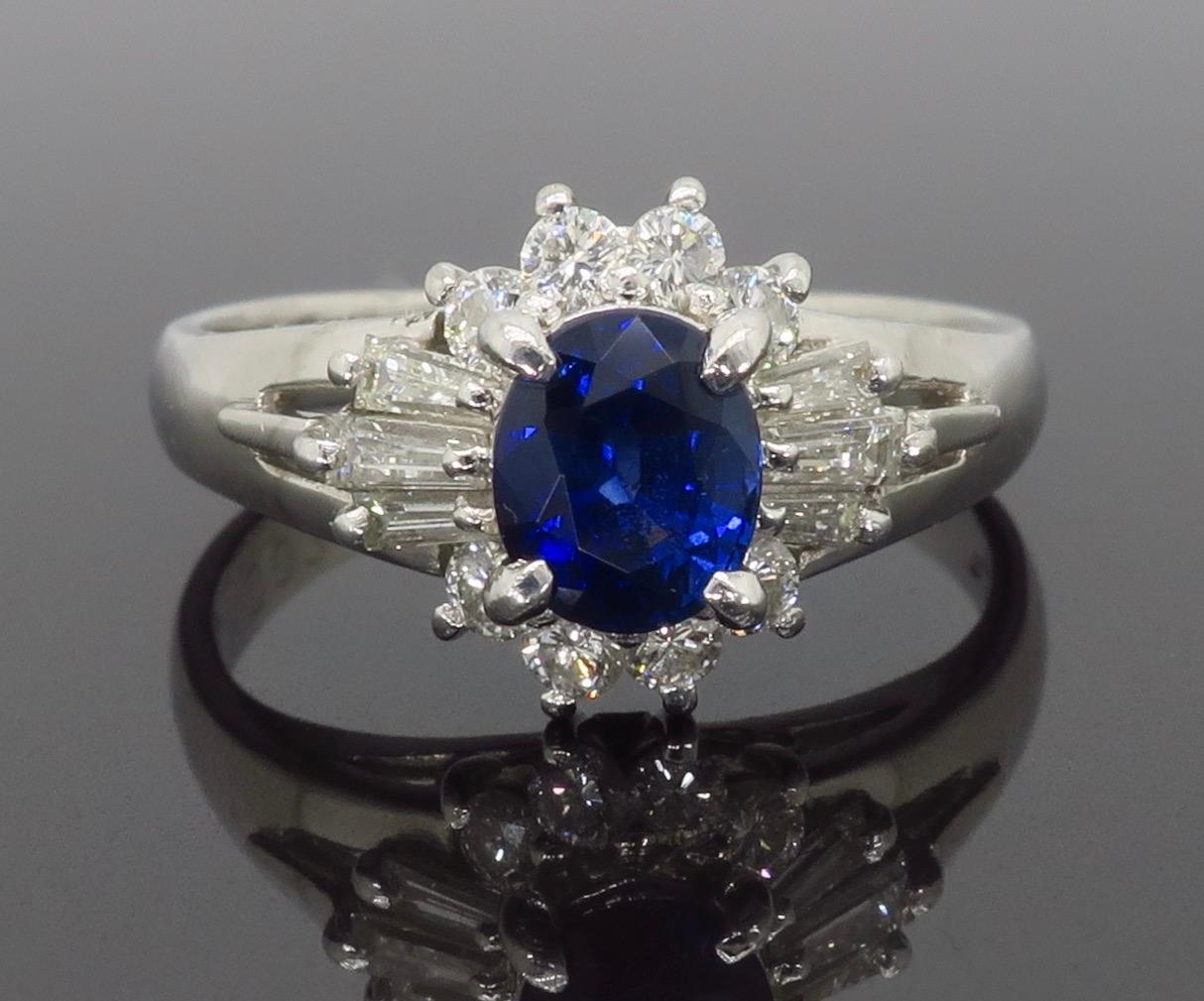 Platinum Diamond and Blue Sapphire Halo Ring 2