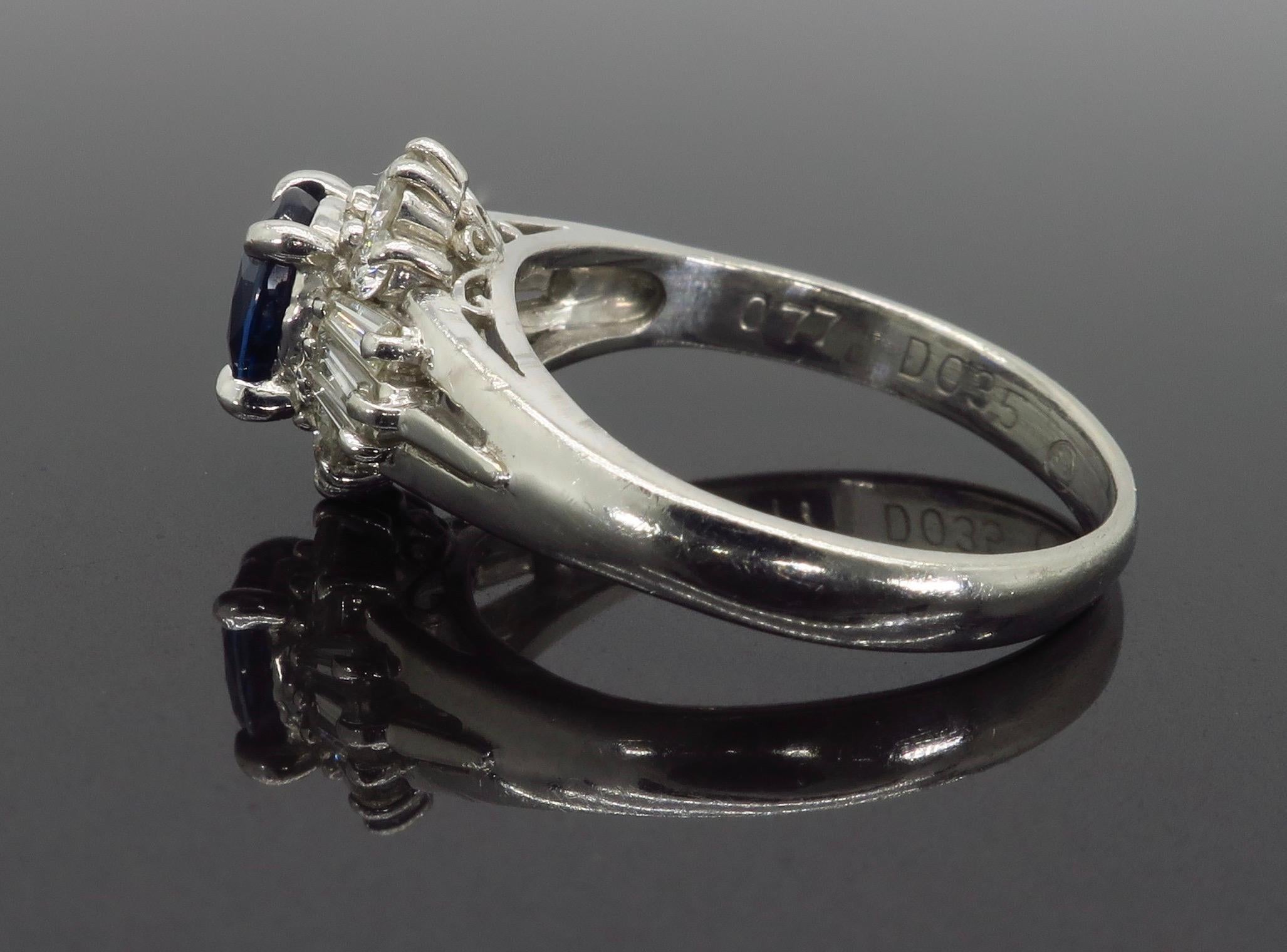 Platinum Diamond and Blue Sapphire Halo Ring 4