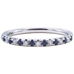 Platinum Diamond and Blue Sapphire Wedding Band Ring