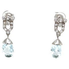Vintage Platinum Diamond & Blue Topaz Drop Earrings