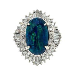 Platinum Diamond & Boulder Opal Mid Century Cocktail  Ring
