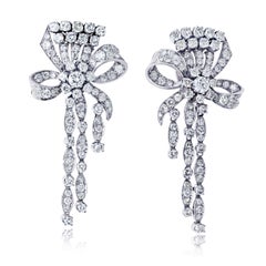 Platinum Diamond Bow 13.00cttw Vintage Dangling Earrings