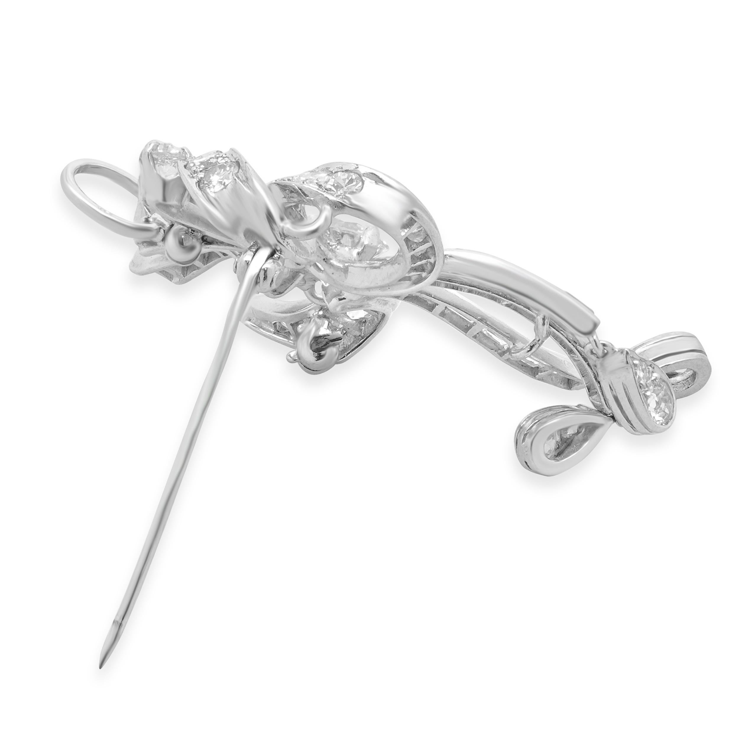 Platinum Diamond Bow Pin In Excellent Condition For Sale In Scottsdale, AZ