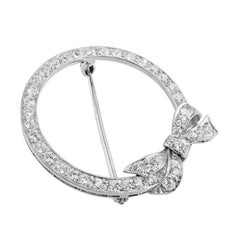 Platinum Diamond Bow Round Brooch