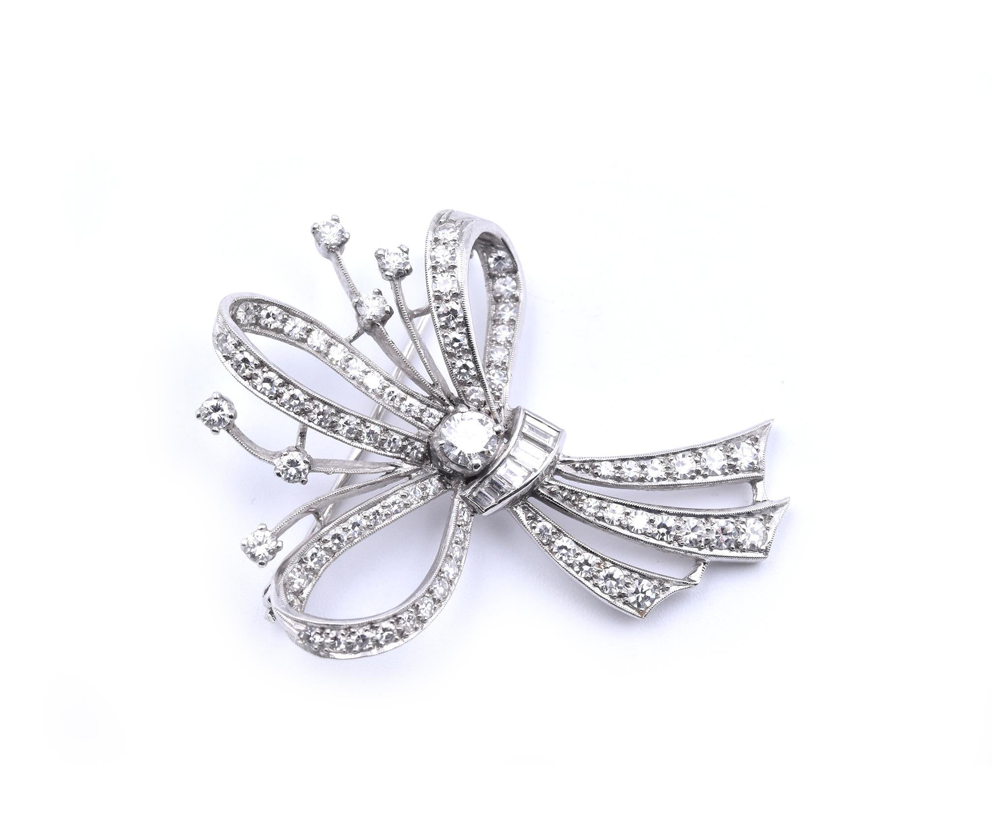 Designer: custom made
Circa: 1950’s
Material: platinum
Diamonds: 2.43cttw
Dimensions: pin measures approximately 46.40mm x 37.25mm
Weight: 10.75 grams
