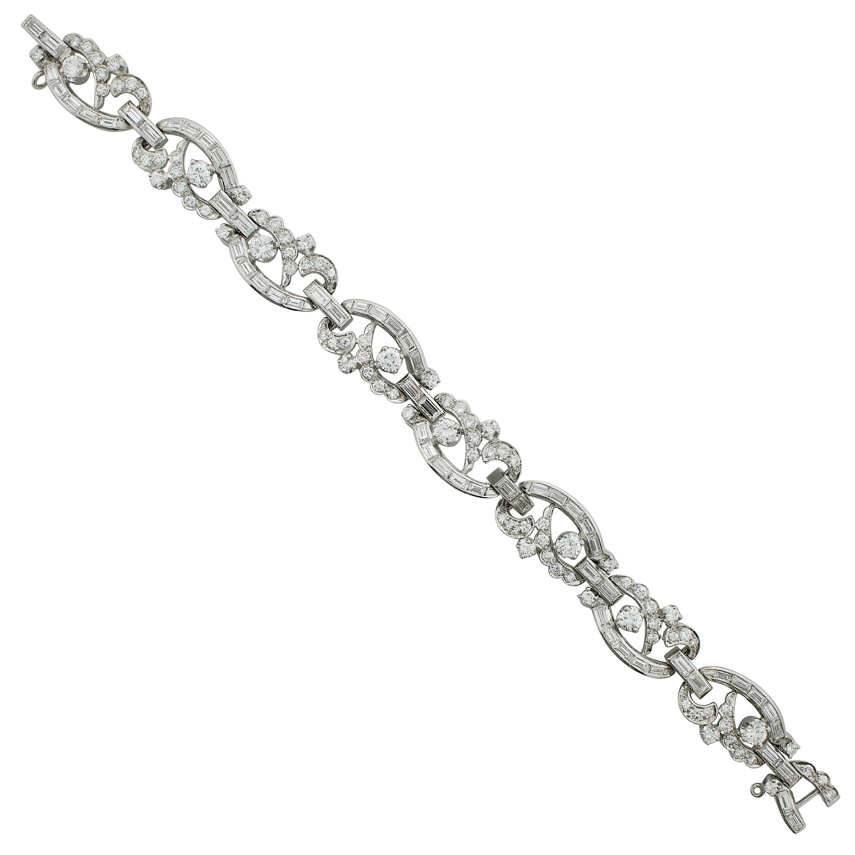 Platinum Diamond Bracelet, circa 1930s For Sale