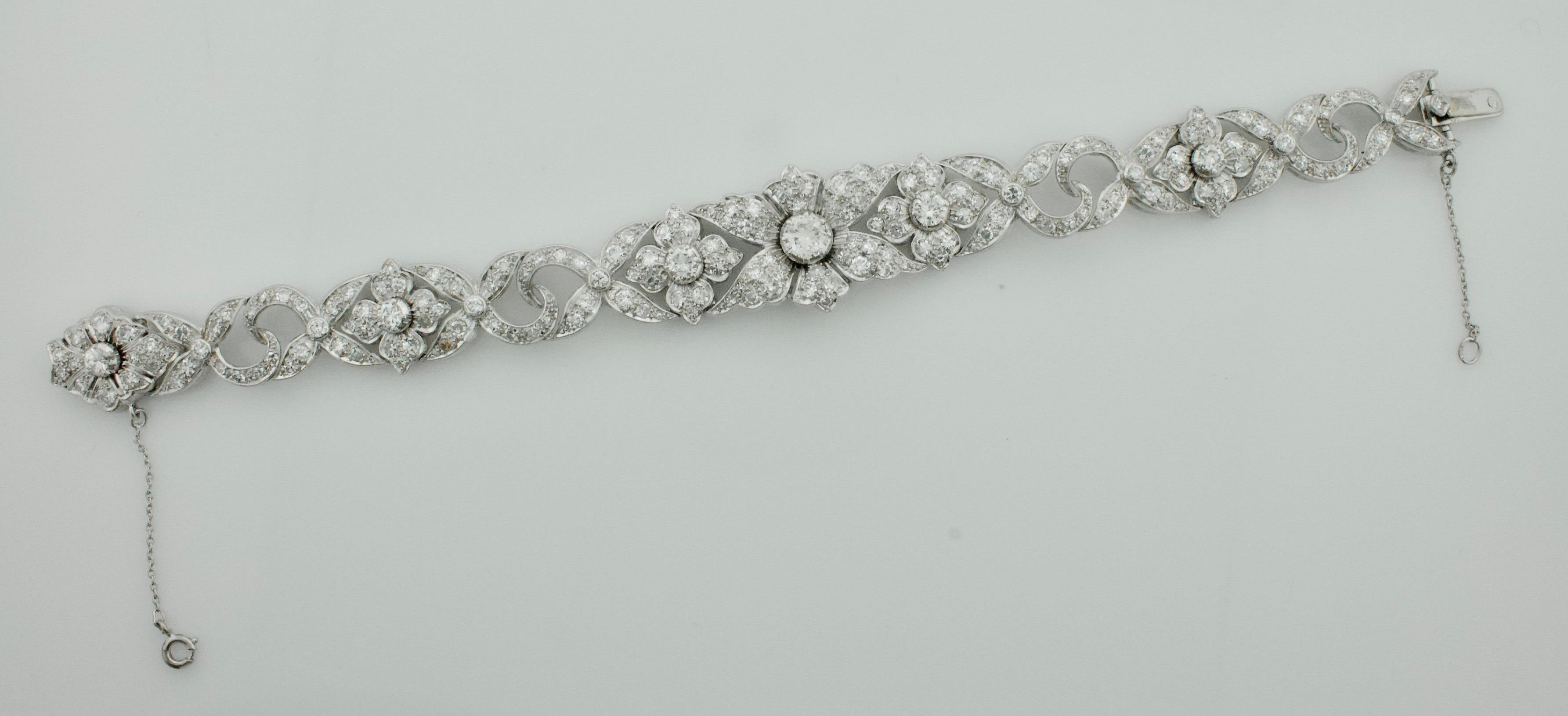 Women's or Men's Platinum Diamond Bracelet circa 1940s 4.40 Carat