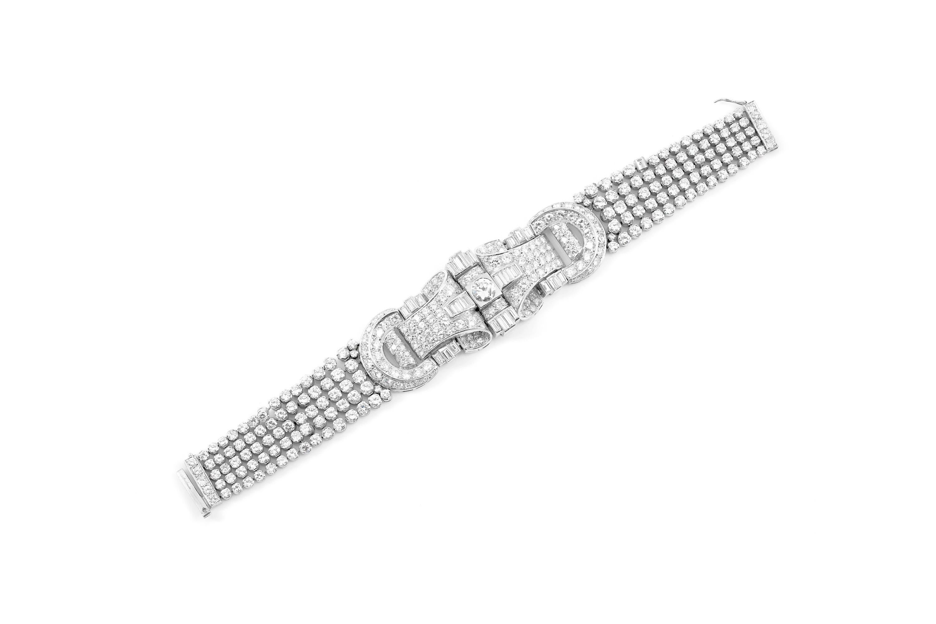 Bracelet, finely crafted in platinum with diamonds weighing approximately a total of 40.00 carat. Circa 1930's.