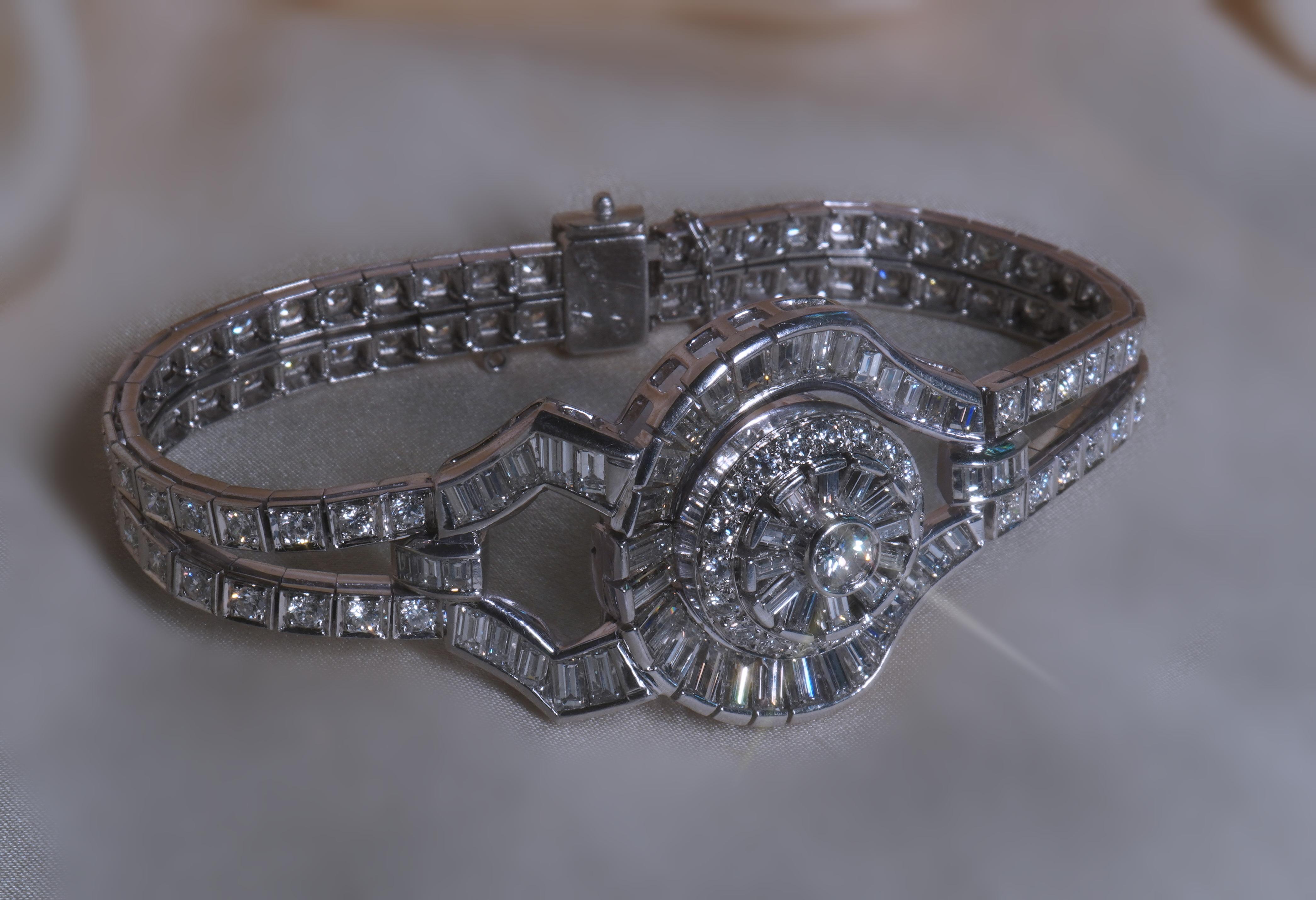 Platino Diamante Pulsera Vintage Pery Reloj GIA Deco VVS Raro Fino 10,04 Quilates en venta 4