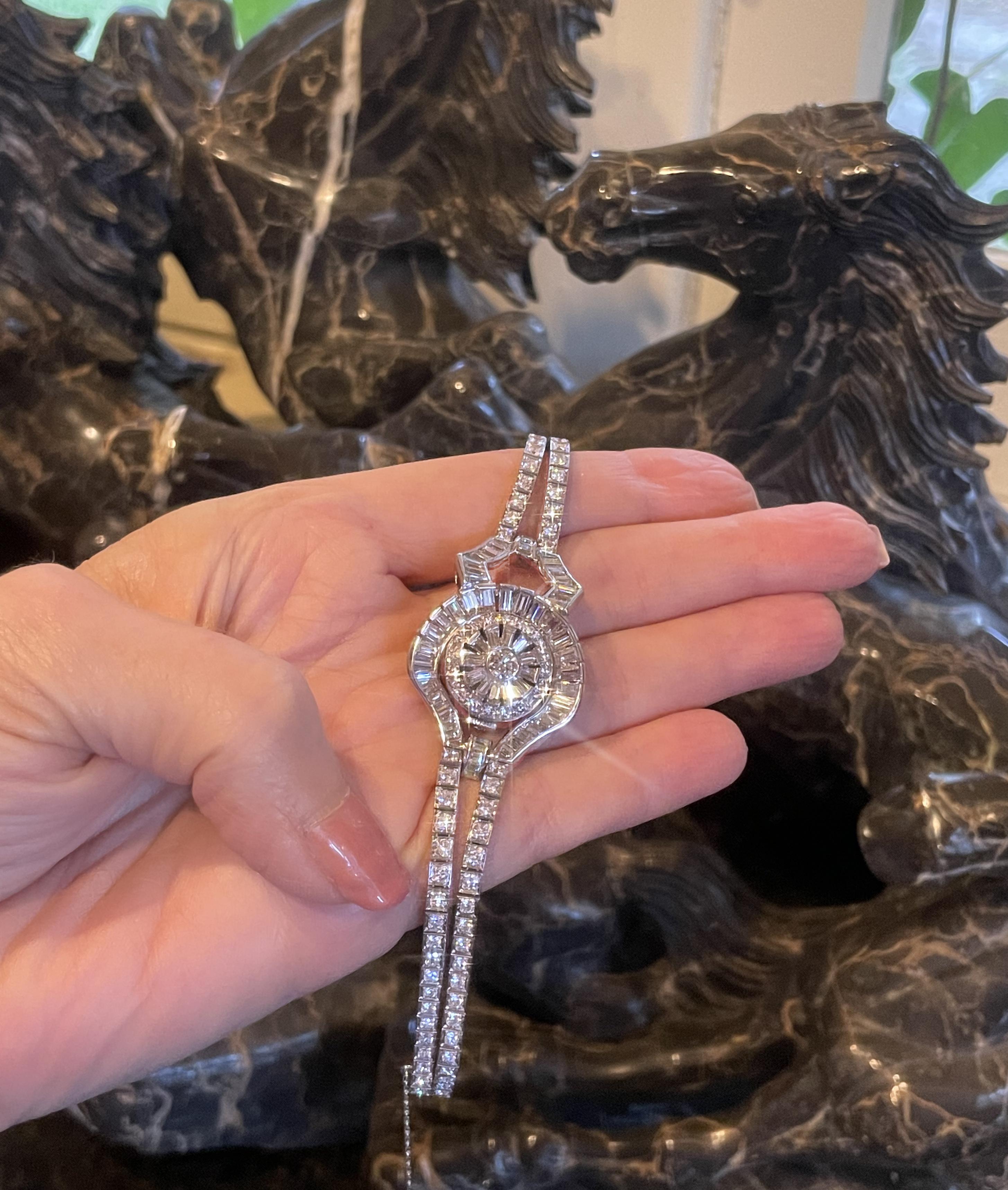 Platino Diamante Pulsera Vintage Pery Reloj GIA Deco VVS Raro Fino 10,04 Quilates en venta 5