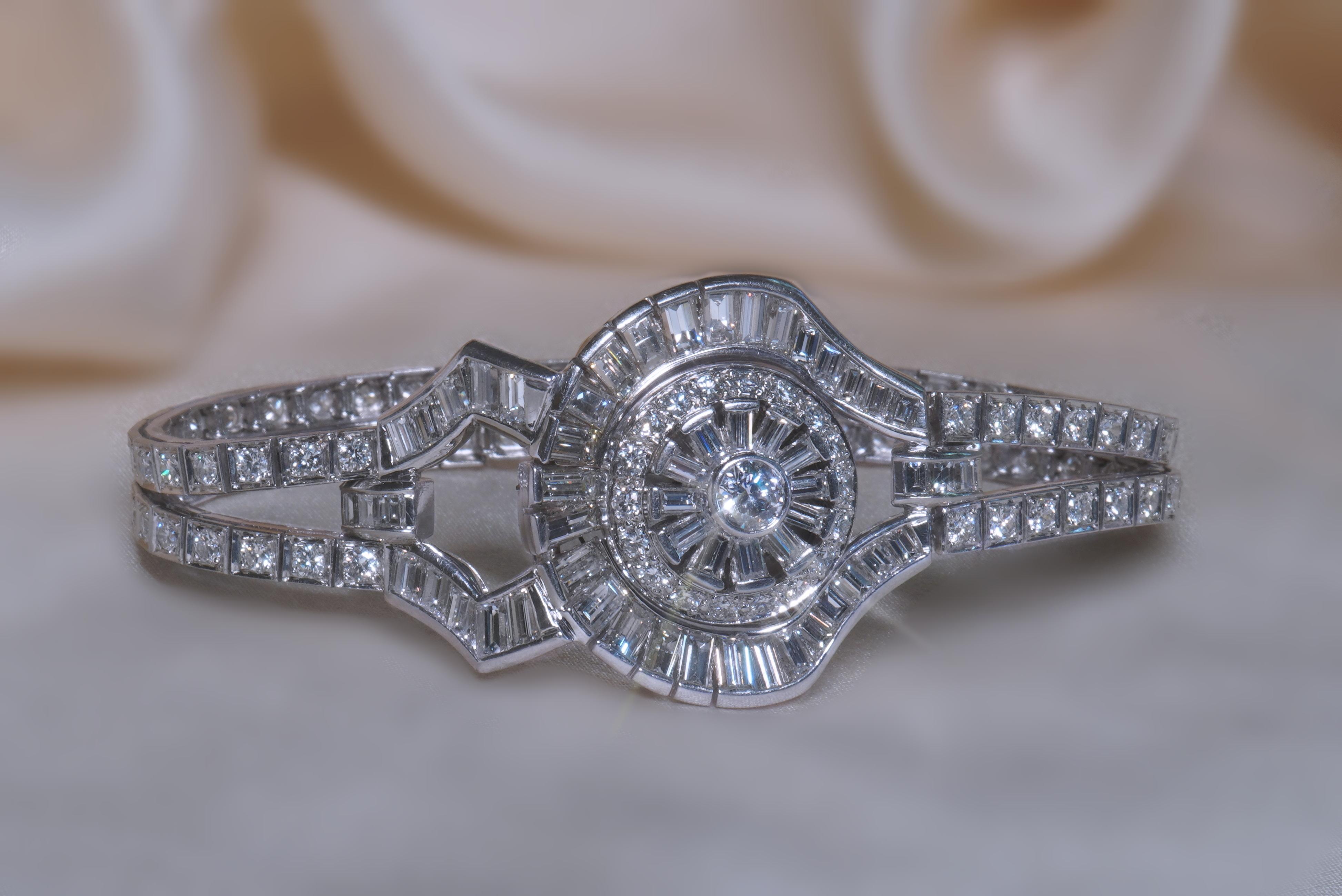 De las mujeres Platino Diamante Pulsera Vintage Pery Reloj GIA Deco VVS Raro Fino 10,04 Quilates en venta