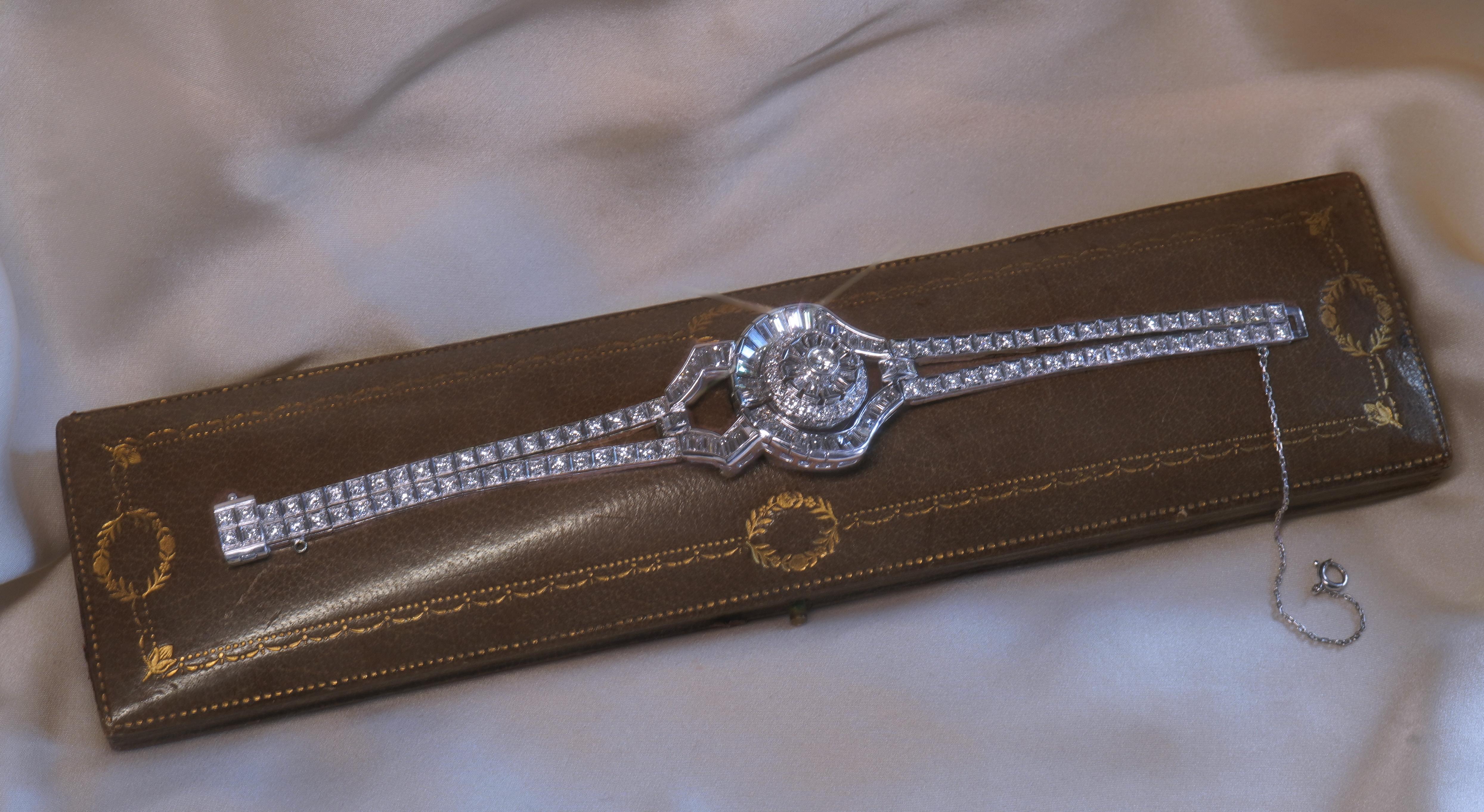 Platino Diamante Pulsera Vintage Pery Reloj GIA Deco VVS Raro Fino 10,04 Quilates en venta 1