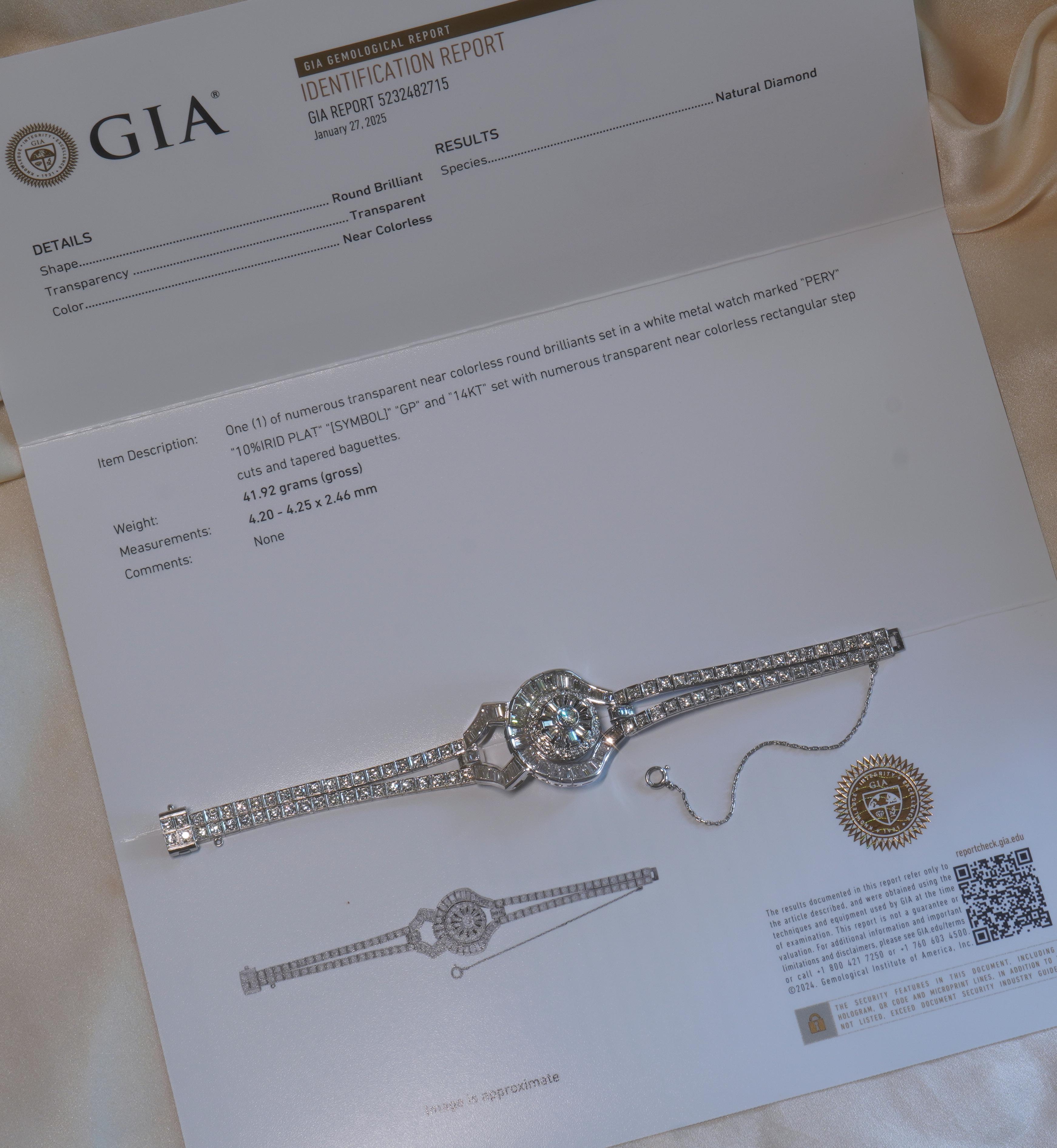 Platino Diamante Pulsera Vintage Pery Reloj GIA Deco VVS Raro Fino 10,04 Quilates en venta 3