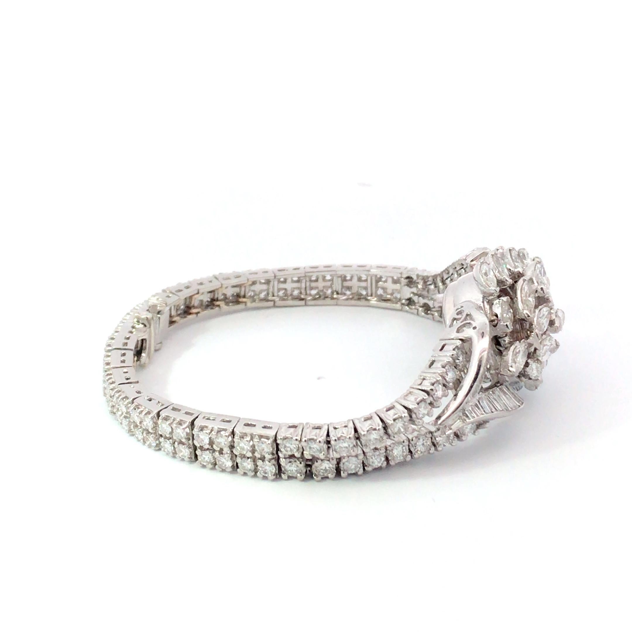 Round Cut Platinum Diamond Bracelet Watch For Sale