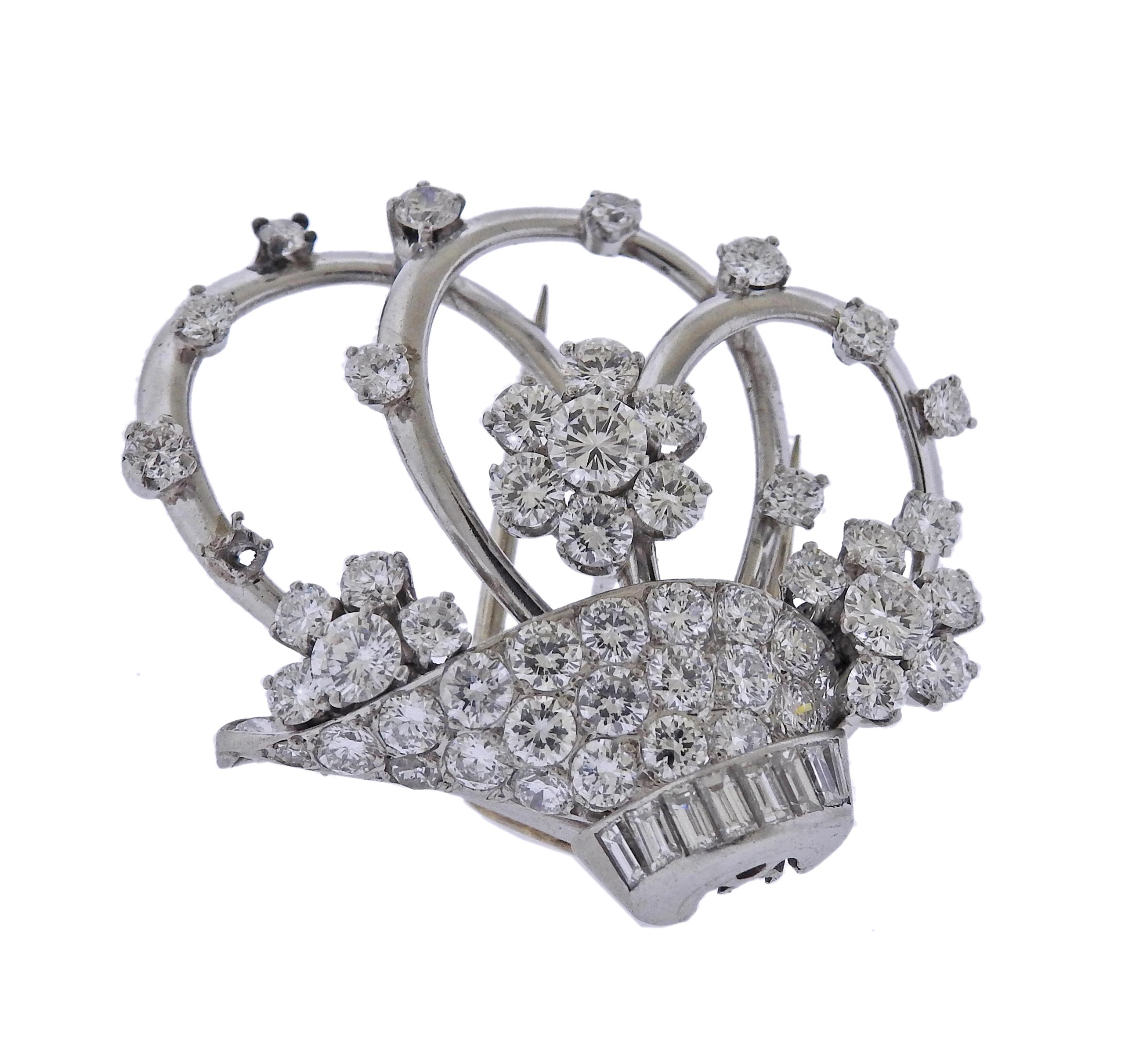 Platinum Diamond Bridal Basket Brooch Clip In Excellent Condition For Sale In New York, NY