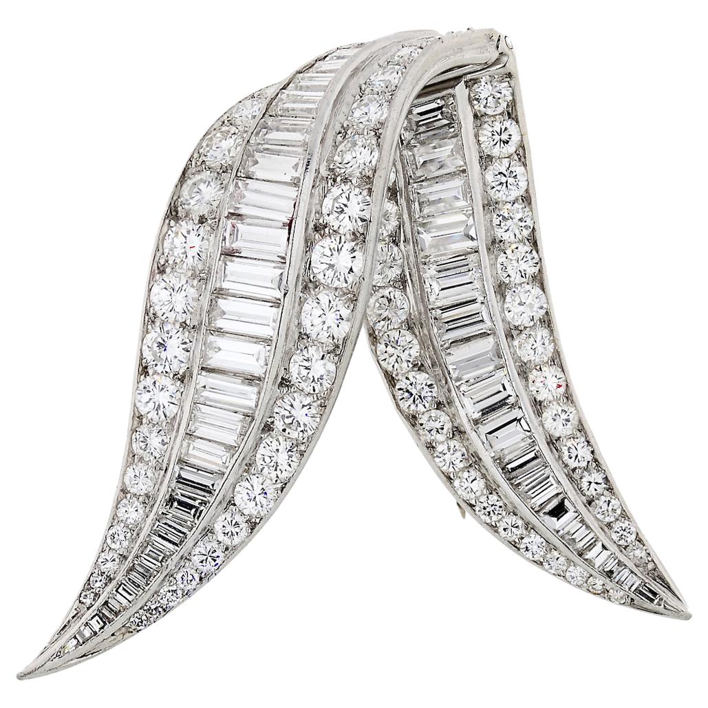 Platinum Diamond Brooch 9.00 Carat from 1950s For Sale