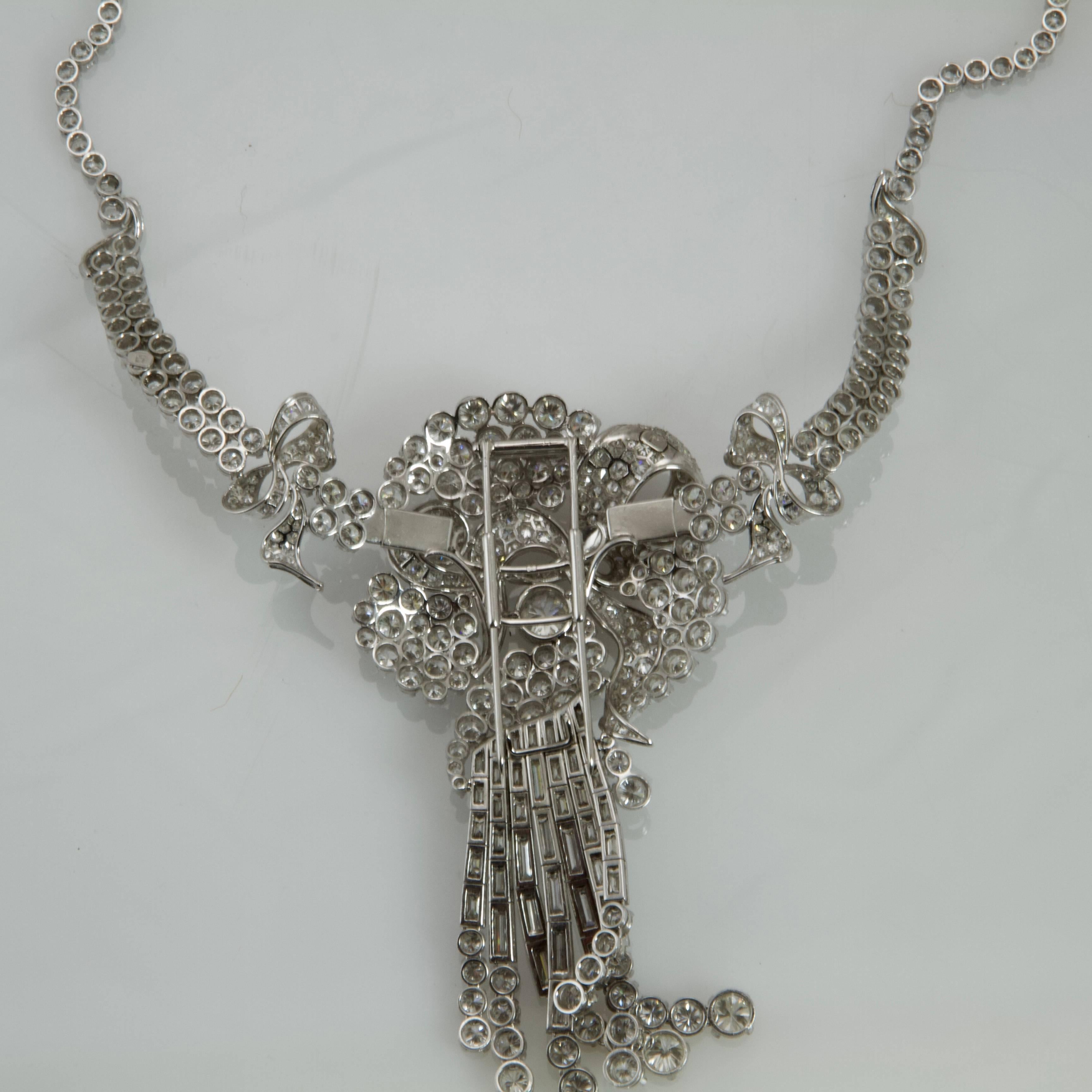 Modern Diamond Platinum Brooch Necklace