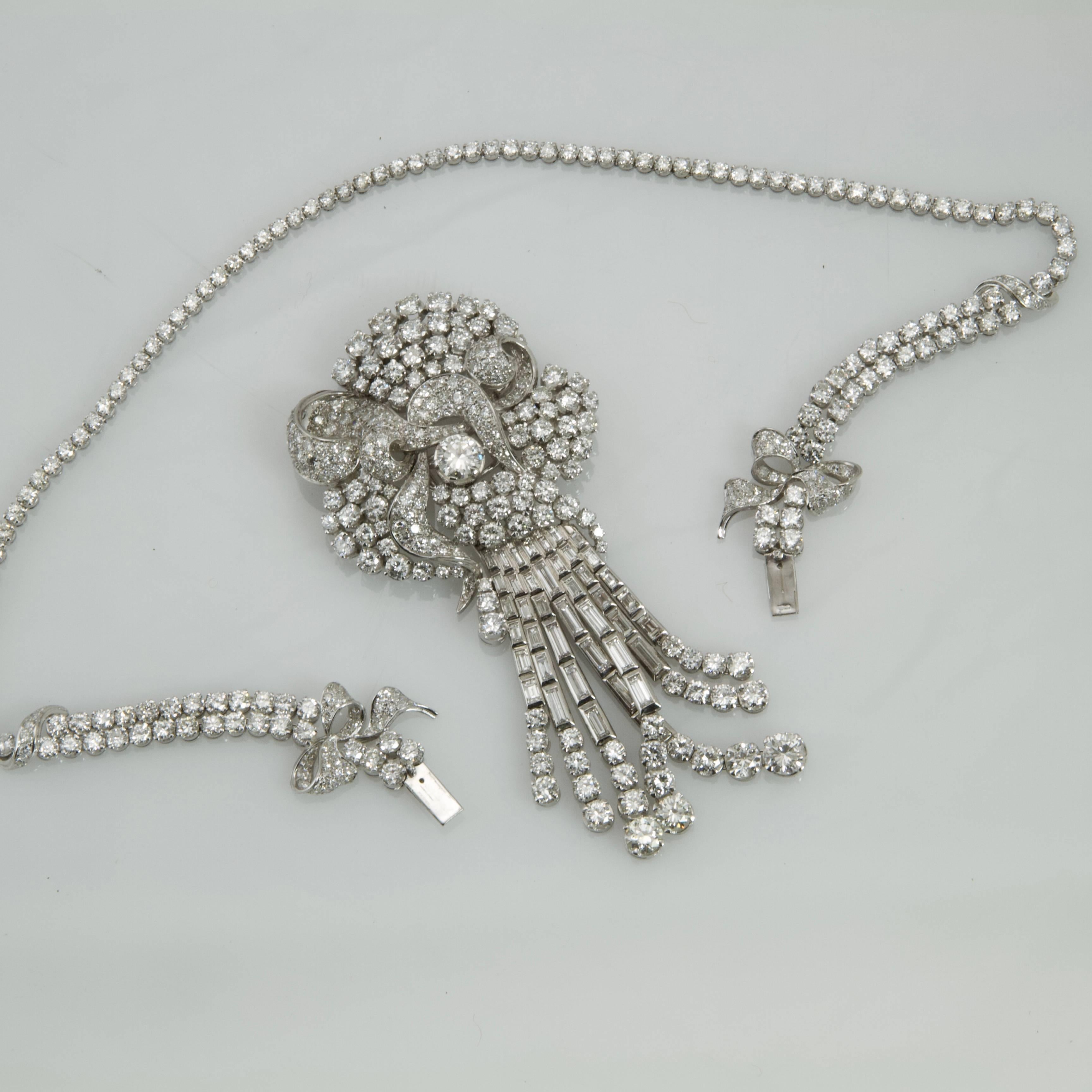 Women's or Men's Diamond Platinum Brooch Necklace