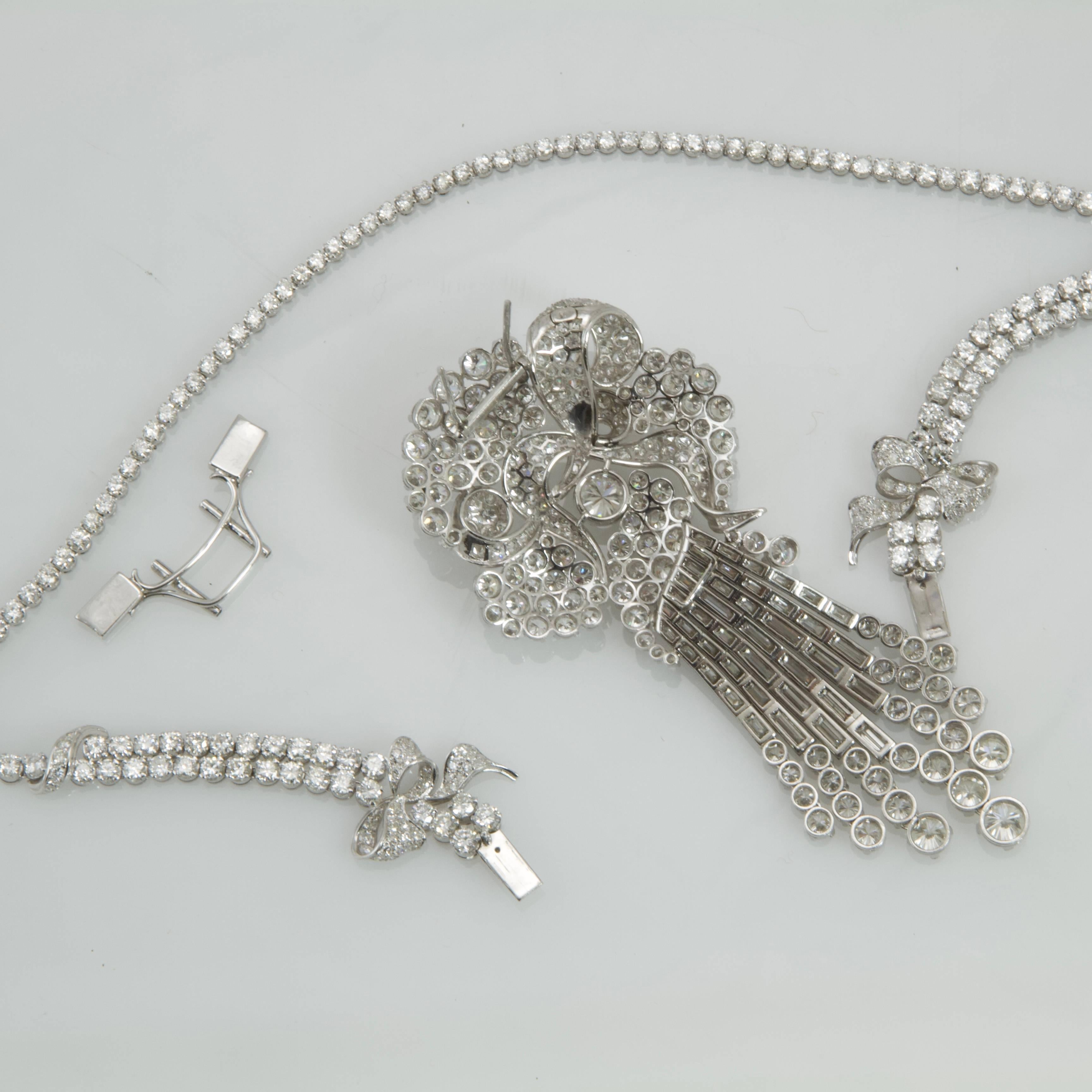 Diamond Platinum Brooch Necklace 1