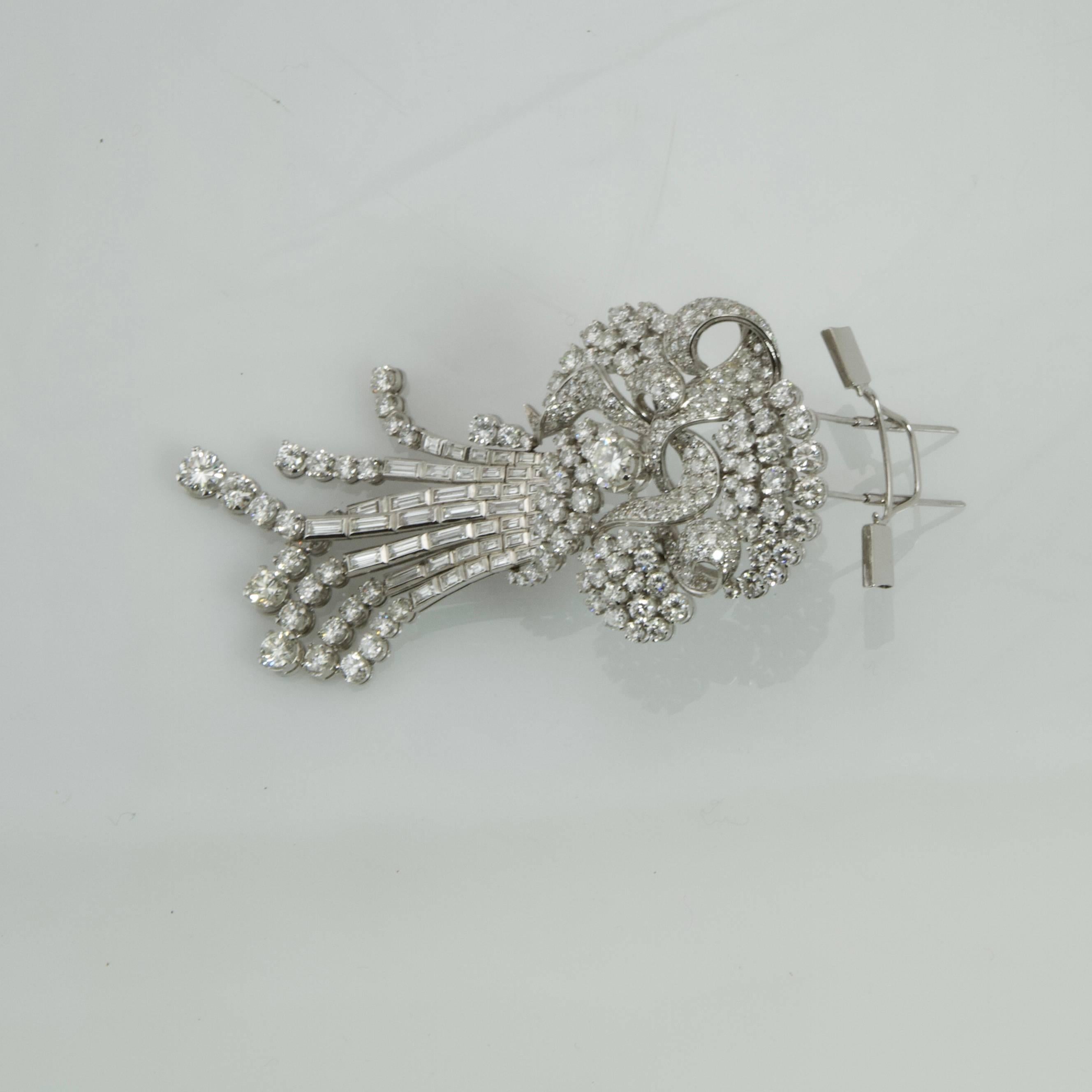 Diamond Platinum Brooch Necklace 4