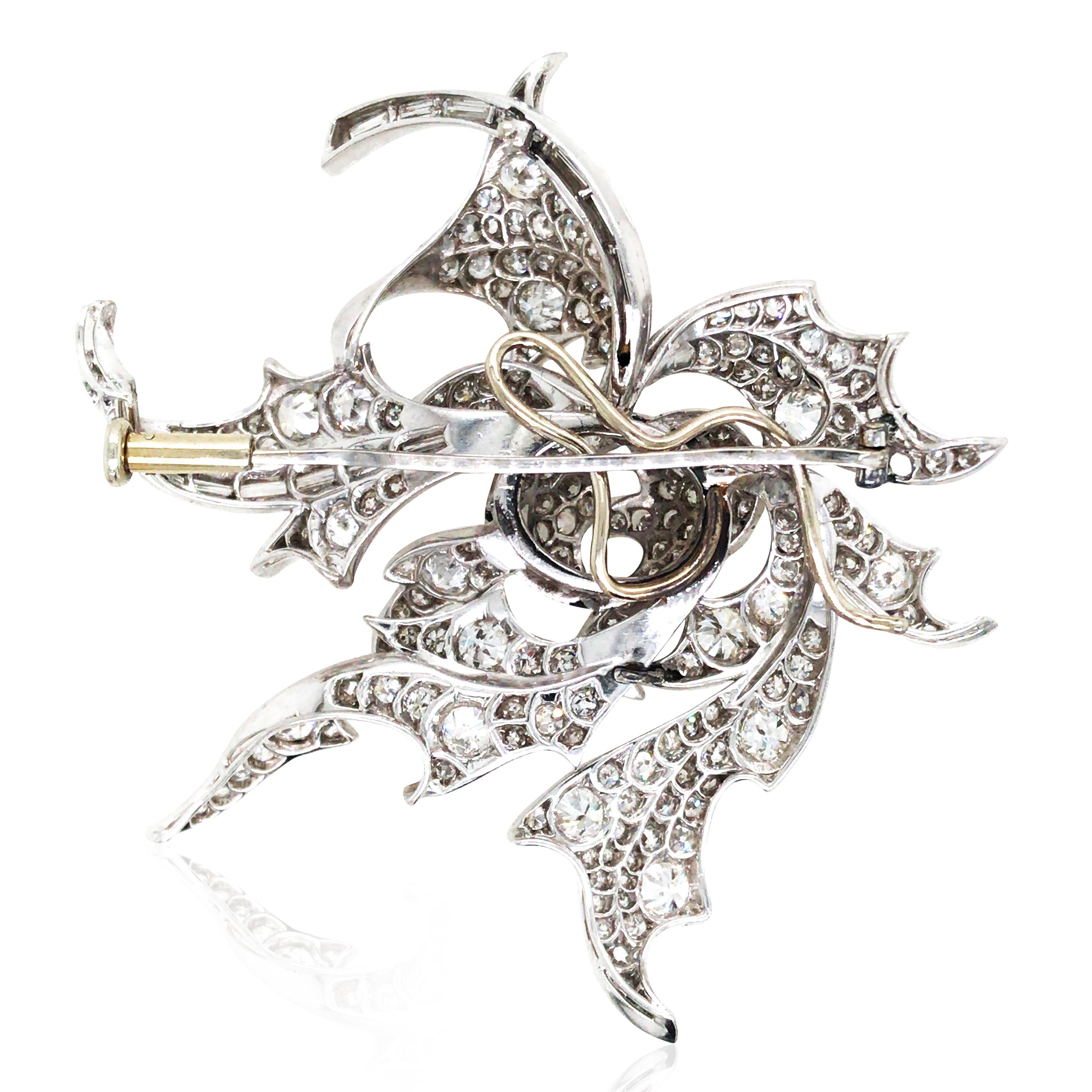 Round Cut Platinum Diamond Brooch For Sale