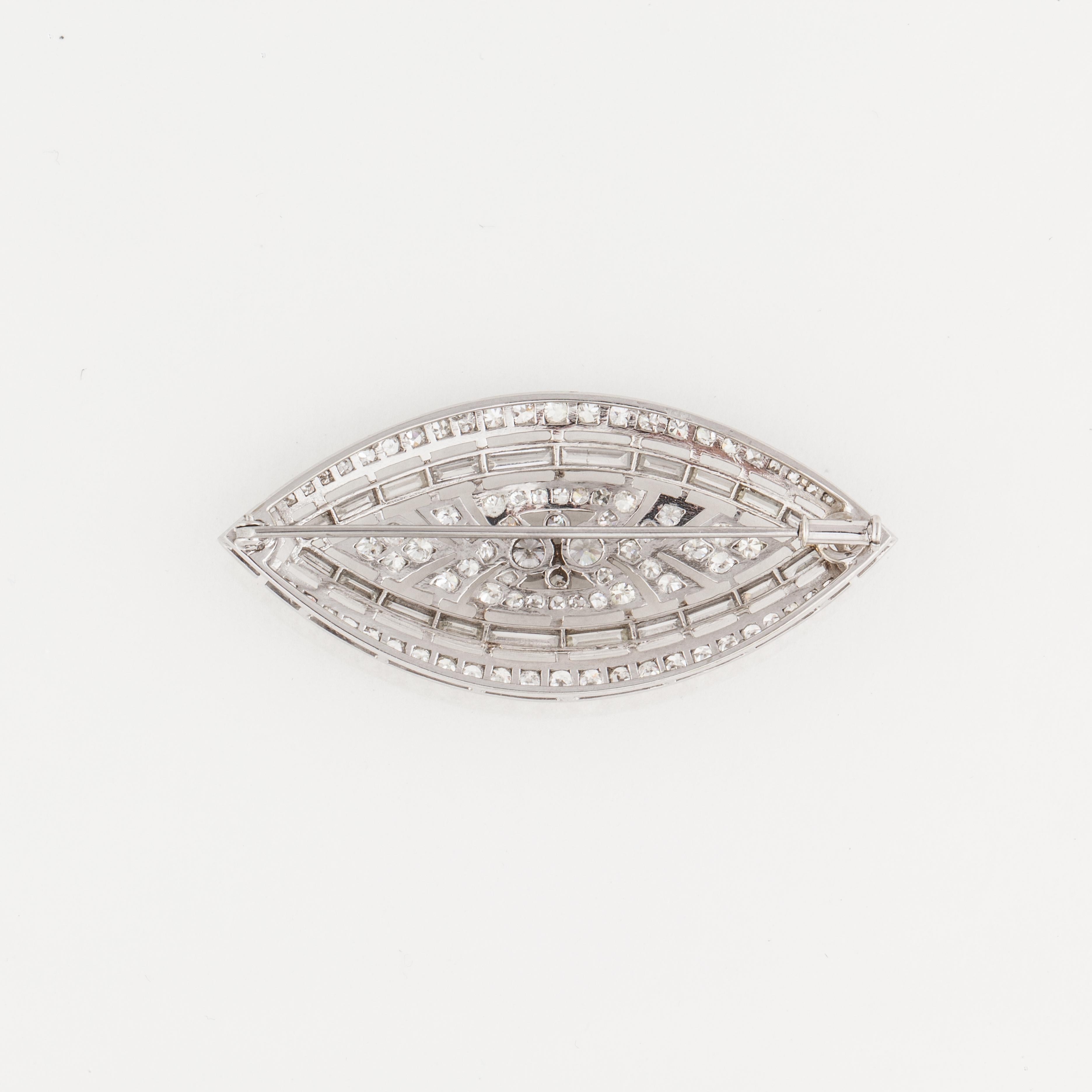 Marquise Shaped Diamond Brooch in Platinum In Good Condition In Houston, TX