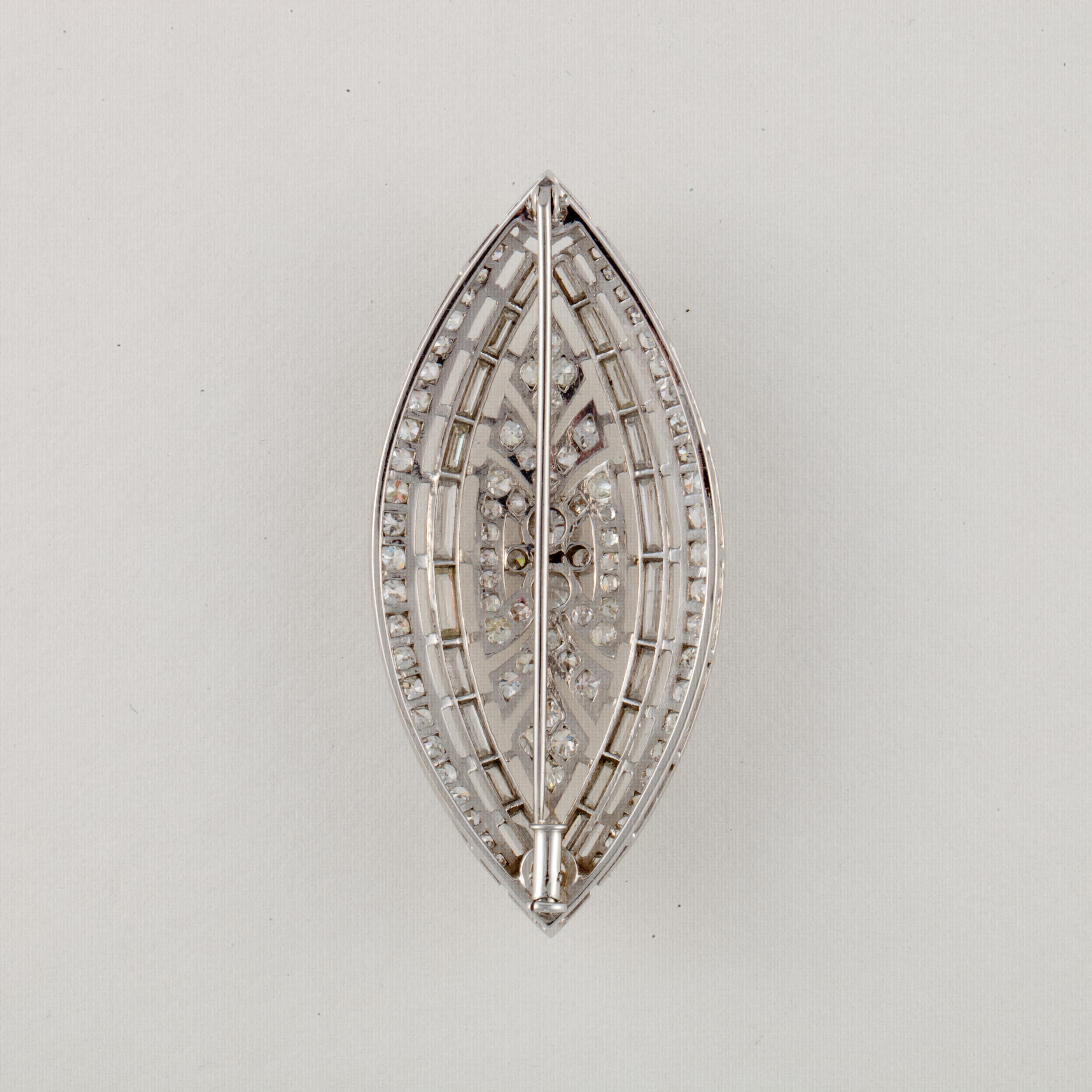 Marquise Shaped Diamond Brooch in Platinum 1