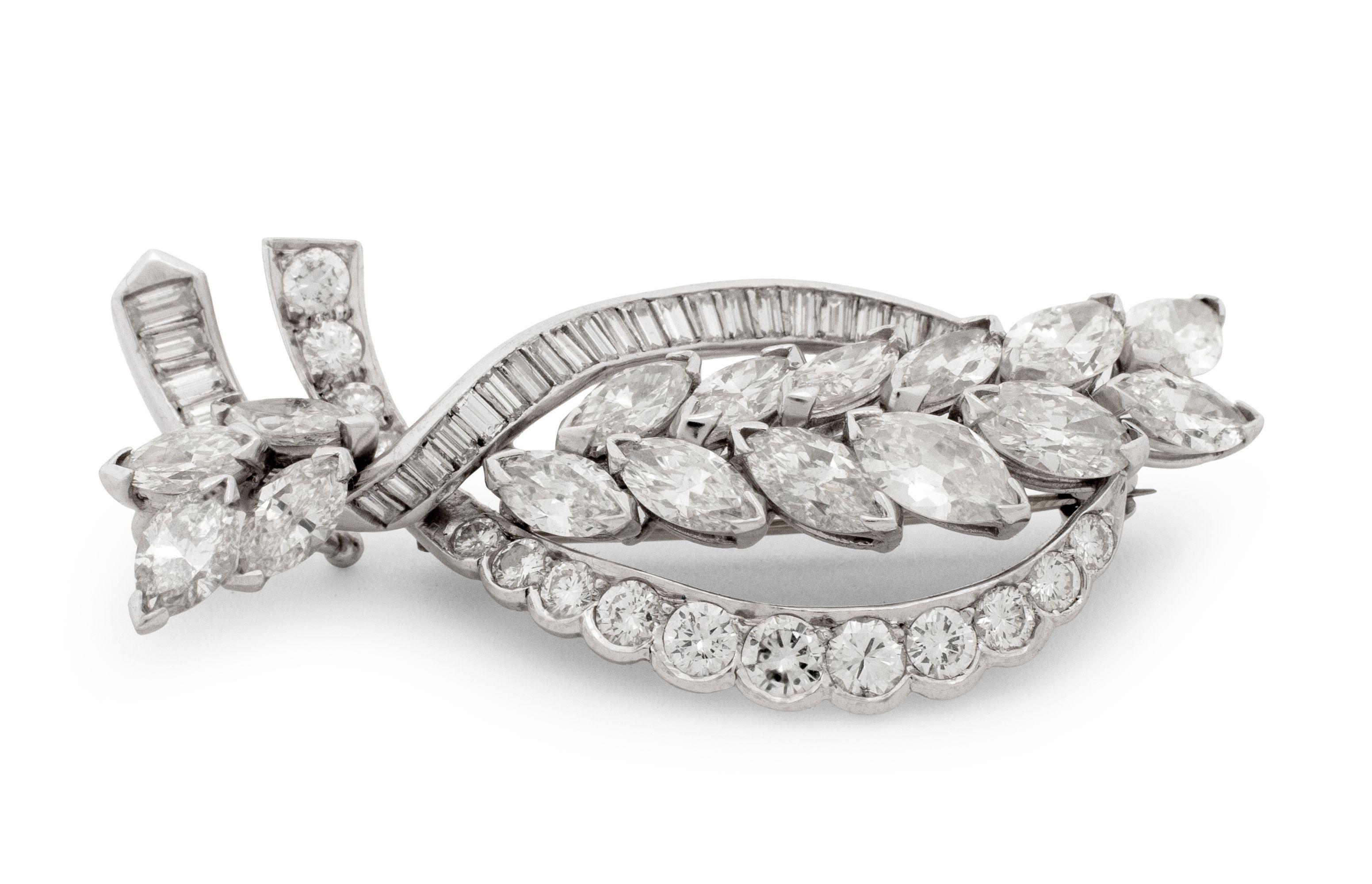 Platinum Diamond Brooch Pendant Corte brillante en venta