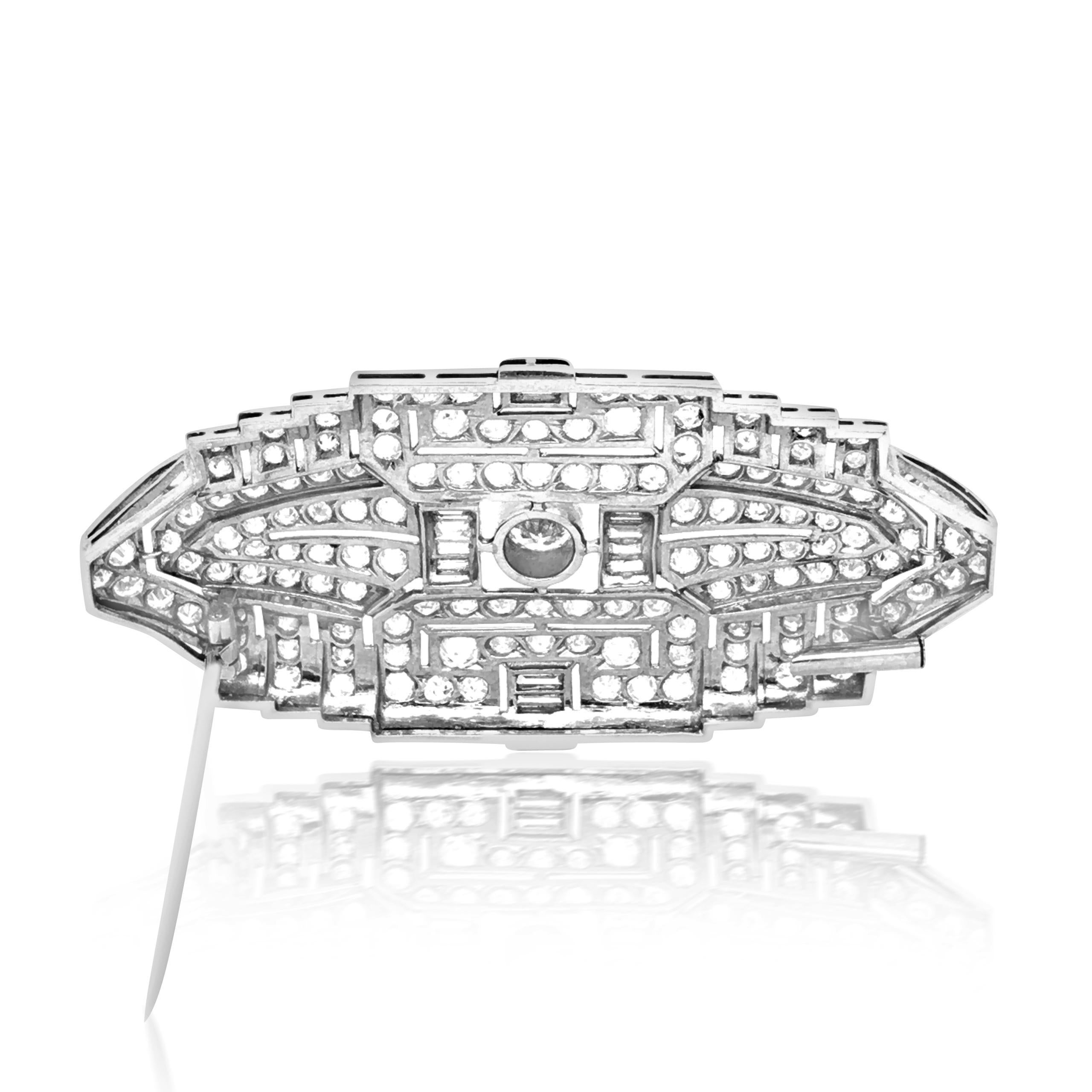 Art Deco Platinum Diamond Brooch with 18 Karat Needle
