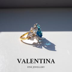 Platinum Diamond Butterfly and 18K Yellow Gold Topaz Ring