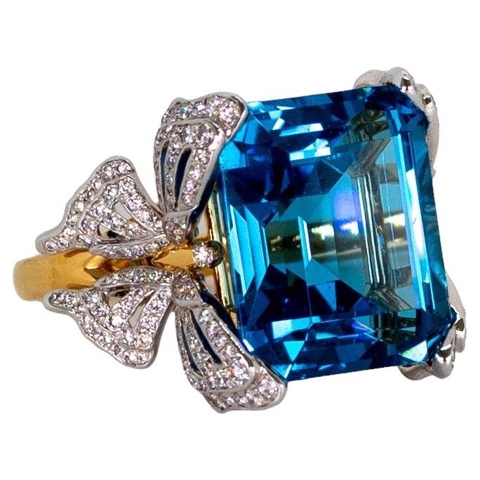 Platin Diamant-Ring mit Schmetterling und Topas aus 18 Karat Gelbgold