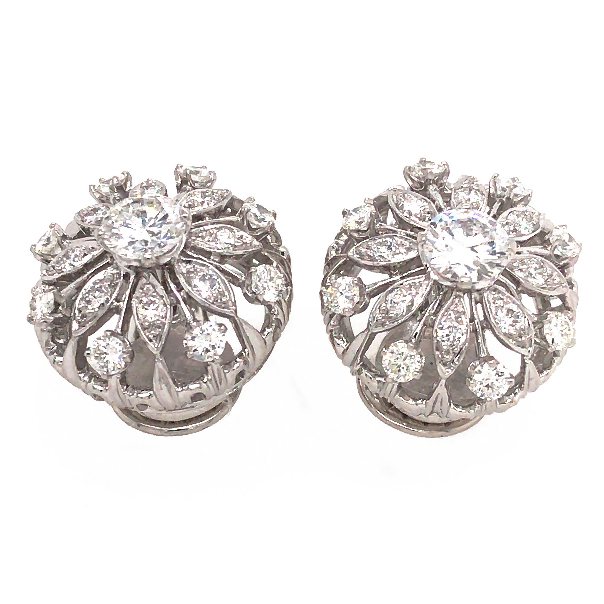 Round Cut Platinum Diamond Button Clip-On Earrings