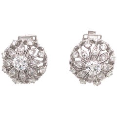 Platinum Diamond Button Clip-On Earrings