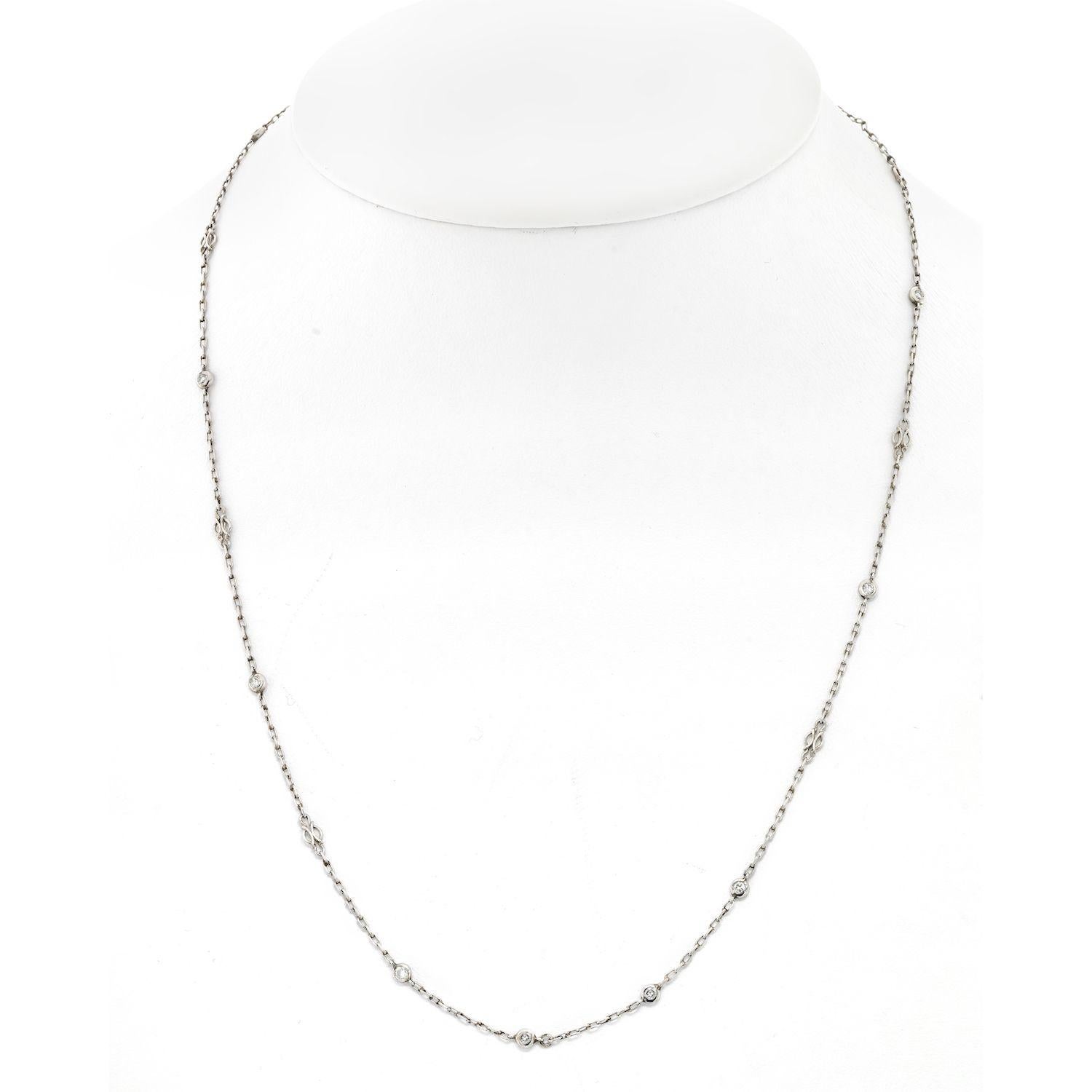 Modern Platinum Diamond by the Yard Vintage Chain Necklce 0.50cttw 10 Round Cuts For Sale