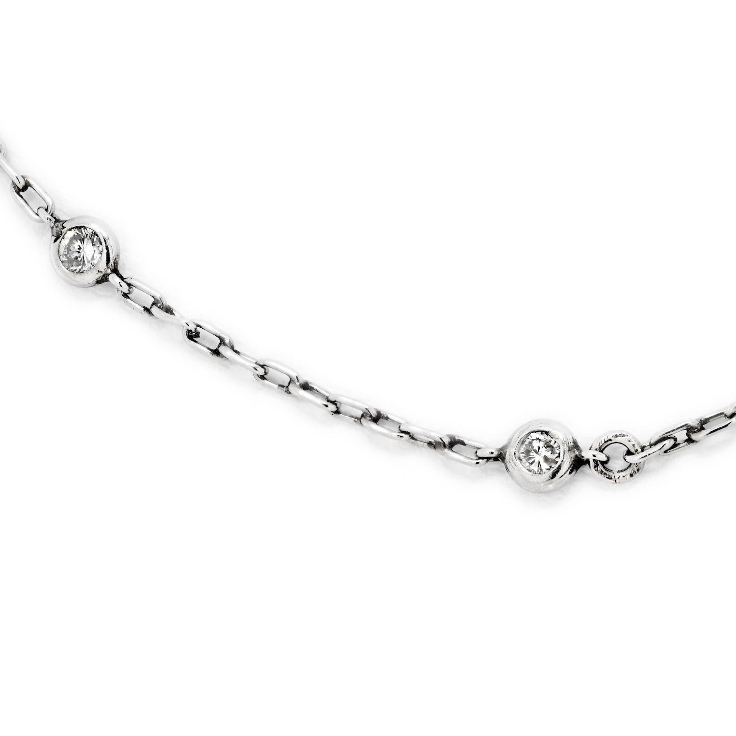 Platinum Diamond by the Yard Vintage Chain Necklce 0.50cttw 10 Round Cuts In Excellent Condition For Sale In New York, NY