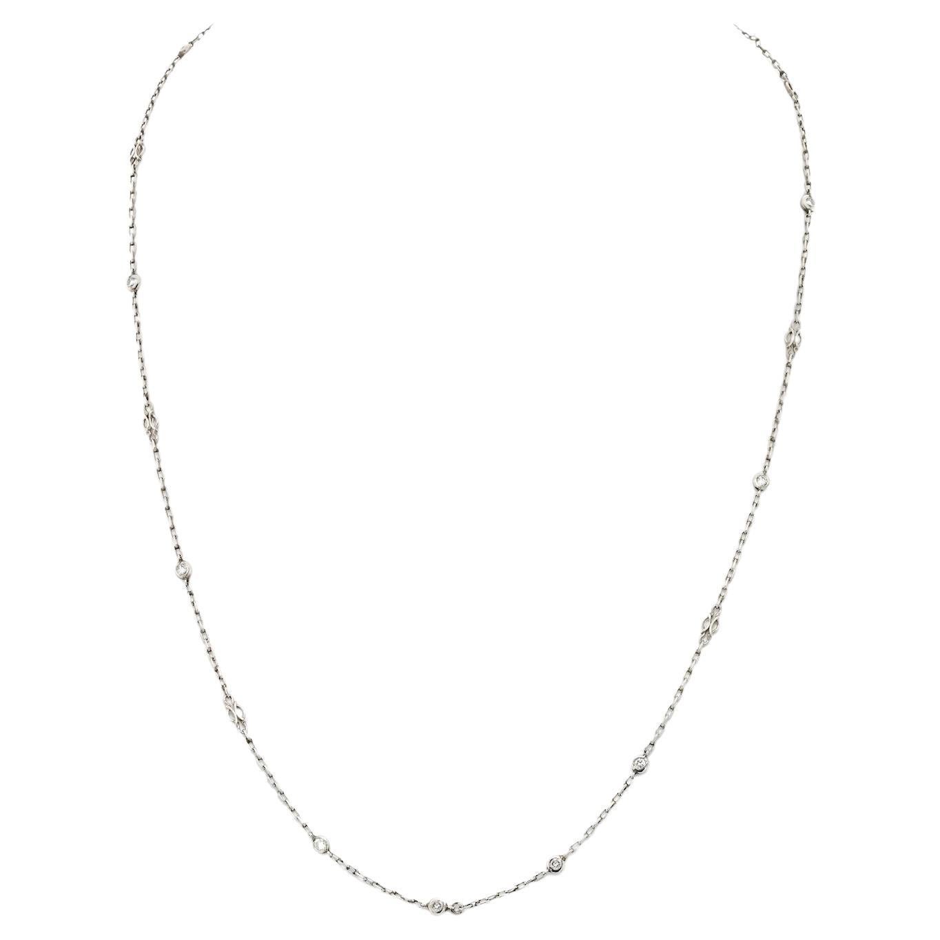Platinum Diamond by the Yard Vintage Chain Necklce 0.50cttw 10 Round Cuts For Sale
