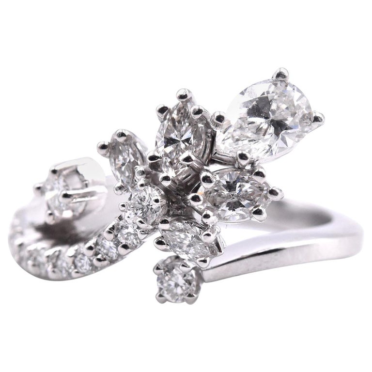 Platinum Diamond Bypass Cluster Ring For Sale at 1stDibs