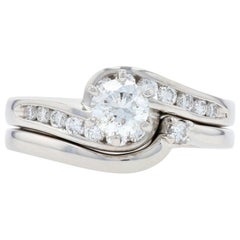 Platinum Diamond Bypass Ring and Wedding Band Round Brilliant .68 Carat