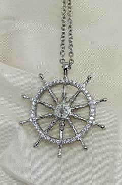 Platinum  Diamond Captain Sailors Wheel Pendant